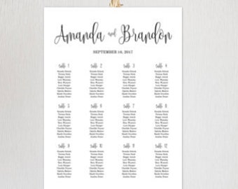 Script Wedding Seating Chart Sign Template, Wedding Seating Sign, EDITABLE Seating Template, Printable Seating Chart, Black + White WBWC