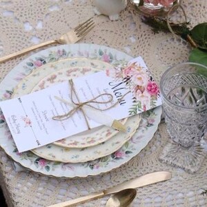 Peach Floral Wedding Menu Template, Printable Menu, Floral Wedding Menu Template, Wedding Dinner Menu, Instant Download, Edit in Our Web App