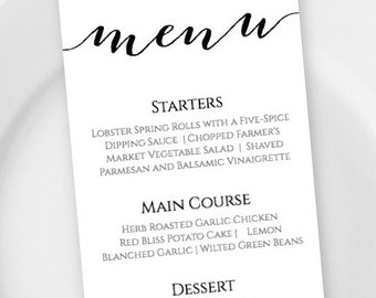 Wedding Menu Printable Template, Printable Menu, Wedding Menu, Kraft Menu, Editable Menu, Instant Download, Script Menu Template