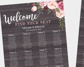 Rustic Floral Wedding Seating Chart Template, Pink Floral Wedding Seating Sign, Printable Seating Chart, DIY Editable Seating Chart, WBRF