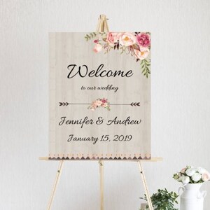 Wedding Welcome Sign, Pink Floral Welcome Template, Welcome Wedding Poster, Printable Welcome Sign, Editable Welcome Sign, Rustic