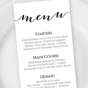 Wedding Menu Printable Template, Printable Menu, Wedding Menu, Kraft Menu, Editable Menu, Instant Download, Script Menu Template image 1