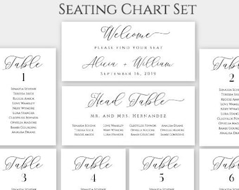 Wedding Seating Chart Template, DIY Seating Plan, Table Cards Wedding Printable, Wedding Seating Cards, Table Numbers, Black + White Chart