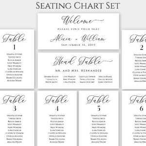 Wedding Seating Chart Template, DIY Seating Plan, Table Cards Wedding Printable, Wedding Seating Cards, Table Numbers, Black + White Chart