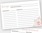 Recipe Cards for Bridal Shower, Printable Recipe Cards 4x6, Editable Template Digital Download, Pink Floral Double Sided Recipe Card, DIY