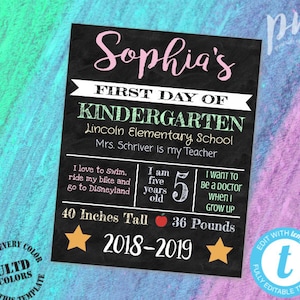 First Day Of School Sign, 1st Day Of School Sign, Any Grade, 1st Day Of Kindergarten Sign, Back To School, Chalkboard Sign Printable, BTSS