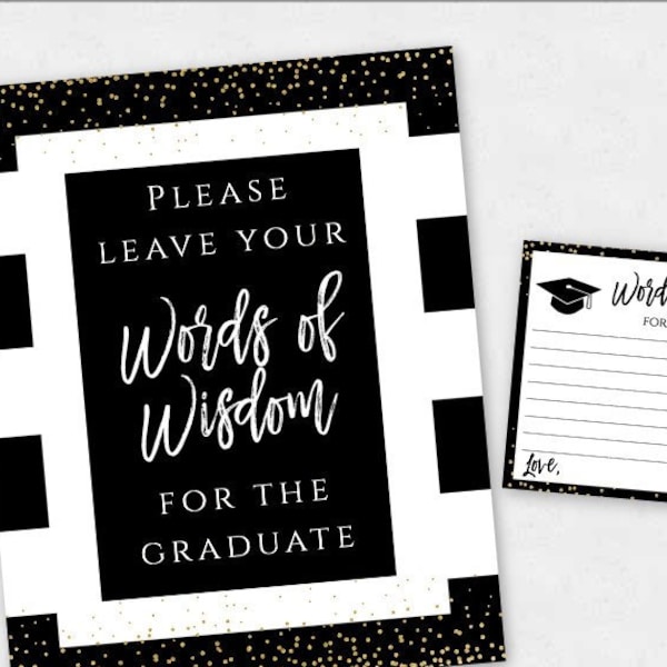 College Graduation Words of Wisdom Sign + Cards Template, Class of 2020 High School Graduation Decor, Editable Sign, Personalized Sign, GP2