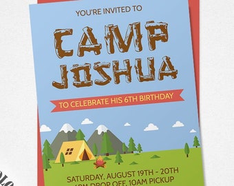 Camping Birthday Invitation Template, Camping Invitation, Boy Camping Party, Camping Invite, Camp Birthday Party, Birthday Camp Invitation