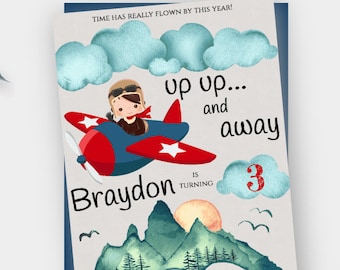 Airplane Birthday Invitation Template for Boy, Airplane Party Invite, Vintage Airplane Birthday, Up Up and Away, Editable and Printable