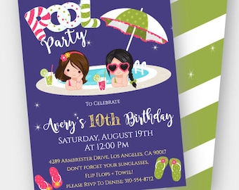 Pool Party Invitation Template, Swimming Pool Birthday Party Invite, Summer Party for Kids, Summer Invitation, Birthday Invitation for Girl