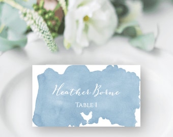 Dusty Blue Wedding Place Card Template, Escort Card, Editable Meal Option Cards, Place Card Printable for Wedding, Meal Icon Food Icon, WBDB
