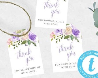 Lilac Bridal Shower Thank You Tag Template, Tag Personalized, Purple Thank You Tag, Shower Favor Tag, Lavender Floral Welcome Bag, WSL2