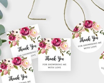 Pink Floral Watercolor Favor Tag Template, Tag Personalized, Thank You Tag, Shower Favor Tag, Pink Floral Boho Tag, Welcome Bag Tag, BSPG