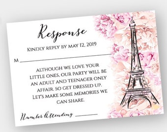 Paris RSVP Card Template, Bridal Shower Response Card, Printable rsvp Card, Instant Download, French Shower RSVP Card, Edit + Print, WSP