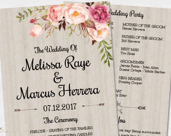 Bohemian Floral Wedding Program Template, Floral Printable Program, Instant Download, Ceremony Program, Editable Wedding Program, WBRB