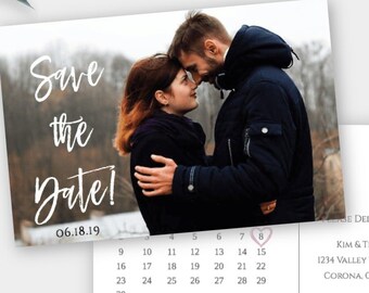 Calendar Save The Date Postcard, Save The Date Template, Engagement Card, Save The Date Photo, Wedding Card, DIY Printable, Digital File