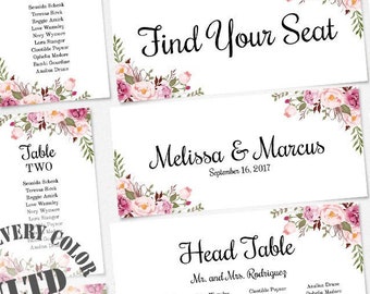 Pink Floral Wedding Seating Chart Template, Wedding Seating Card, Wedding Seating Plan, Printable Seating Chart, Instant Download, WBBH