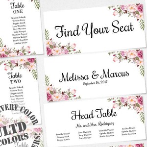 Pink Floral Wedding Seating Chart Template, Wedding Seating Card, Wedding Seating Plan, Printable Seating Chart, Instant Download, WBBH