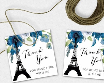 Floral Thank You Tag Editable Bridal Shower Tag Printable Baby Shower Tag BFP French Birthday Tag Blue Floral Paris Thank You Tag Template