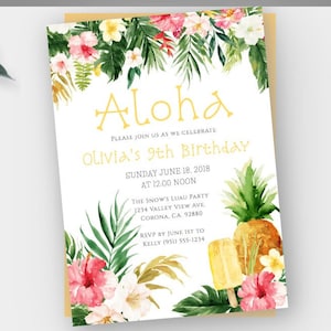 Luau Tropical Invitation Template, Hawaiian Birthday Invite, Hawaiian Party, Tropical Party, Summer Party, Ice Cream Party, Pool Party, BPT2