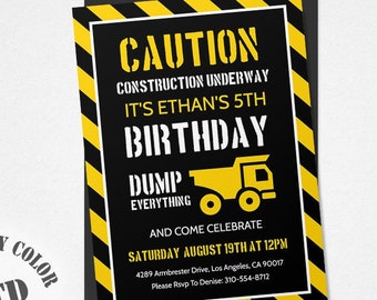 Construction Birthday Party Invitation Template, Construction Invite, Construction Birthday Invitation, Dump Truck Invite, Dump Everything