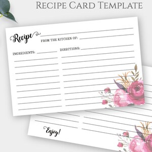 Pink Floral Recipe Card Template, Bridal Shower Recipe Card, Printable Instant Download, Shower Recipe Card, DIY Bridal Recipe, WSKS