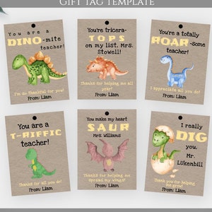 Ende des Jahres Lehrer Geschenkanhänger Vorlage, Lehrer Wertschätzung Geschenkanhänger, Dinosaurier Favor Tag, personalisierte Dankeschön Tag von Jungen, STA2