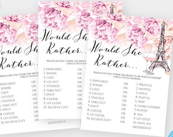Would She Rather Paris Bridal Shower Game Template, This or That Printable Shower Game, Eiffel Tower Shower Game, Edit + Print Yourself, WSP