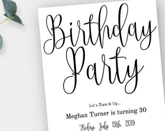 Birthday Invitation Template, Script Birthday Invitation, Edit + Print Yourself, Instant Download, Minimalist Birthday Invite, Simple Invite