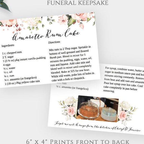 Floral Recipe Card Template, Forget Me Not Recipe Card, Funeral Keepsake Recipe Card, Edit + Print Instant Download, PFF4