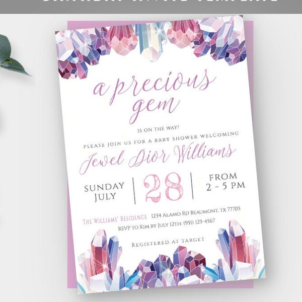 A Precious Gem is on the Way Baby Shower Invitation Template, She's a Gem Baby Shower, Jewel Baby Shower, Gemstone Party, Little Gem, BSGJ