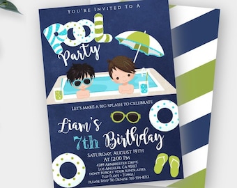 Pool Party Invitation Template, Swimming Pool Birthday Party Invite, Summer Party for Kids, Summer Invitation, Birthday Invite for Boy, BPPB