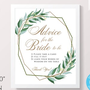 Greenery Advice Sign Template, Bridal Shower Instant Download, Edit + Print Yourself, Advice for the Bride to Be Sign, Words of Wisdom, WSGG