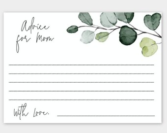 Greenery Baby Shower Advice Card Template, Eucalyptus Advice Card, Gender Neutral Advice Card, Advice for Mom, Boy or Girl Baby Shower