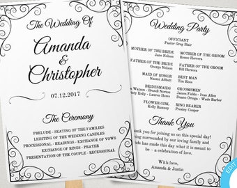 Vintage Wedding Program Fan Template, DIY Fan Wedding Program Instant Download, Printable Ceremony Program Fan, Editable Program Fan, WBV