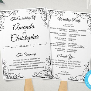 Vintage Wedding Program Fan Template, DIY Fan Wedding Program Instant Download, Printable Ceremony Program Fan, Editable Program Fan, WBV
