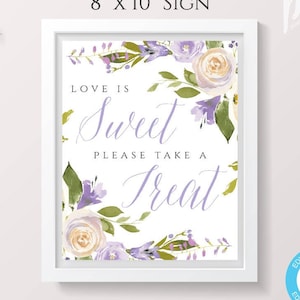 Lilac Love is Sweet Please Take a Treat Bridal Shower Sign Template, DIY Purple Floral Dessert Table Sign, Lavender Treats Table Sign, WSL2
