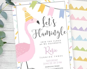 Let's Flamingle Birthday Invitation, Pink Flamingo Invitation, Summer Birthday Party, Party Invitation, Printable Birthday Invite, BPF2