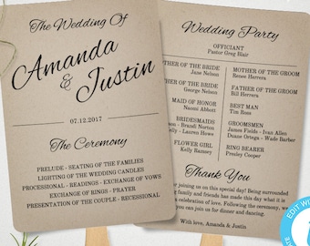 Vintage Wedding Program Fan Template DIY Fan Wedding Program Etsy