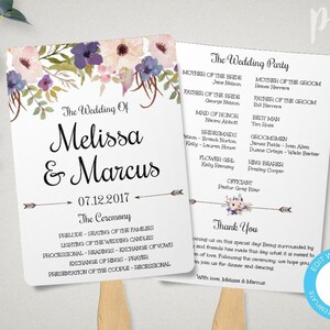 Purple Wedding Program Fan Template, Watercolor Flower Program, PRINTABLE Wedding Fan, DIY Editable Ceremony Program, Lavender Program WBPL4