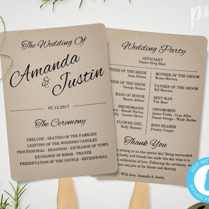 Rustic Wedding Program Fan Template, Fan Wedding Program Template, Editable Ceremony Program, Printable Program Fan Editable DIY Fan Program