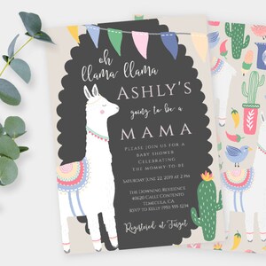 Llama Baby Shower Invitation, Llama Invitation for Baby Girl Shower, Editable Invitation, Printable Fiesta Baby Shower, 5x7 Invite