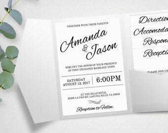 Pocket Fold Wedding Invitation Suite, Printable Wedding Template, Editable Wedding Invitation Kit, Instant Download, Modern Wedding Invite