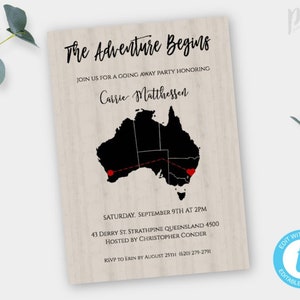 Australia Map Invitation, Map Invitation, Going Away Party Invitation, Moving Party Invite, Bon Voyage Party Invite, Missionary Farewell