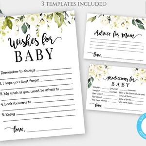 White Floral Baby Shower Keepsakes, Wishes For Baby, Advice For Mommy, Predictions For Baby, Gender Neutral Keepsake Cards, Personalized
