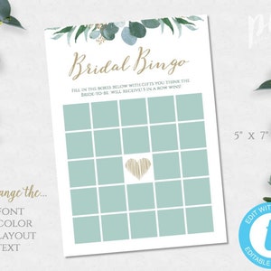 Bridal Shower Bingo, Greenery Bridal Shower Game Template, Greenery Shower Printable Game, Instant Download, DIY Bridal Shower Games, WSG2
