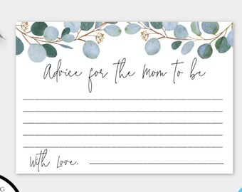 Greenery Baby Shower Advice Card Template, Eucalyptus Advice Card, Gender Neutral Advice Card, Advice for Mom, Boy or Girl Baby Shower, GWBS
