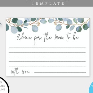 Greenery Baby Shower Advice Card Template, Eucalyptus Advice Card, Gender Neutral Advice Card, Advice for Mom, Boy or Girl Baby Shower, GWBS
