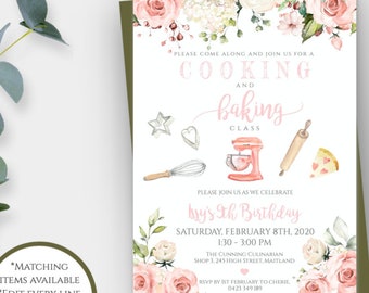 Cooking + Baking Class Birthday Invitation Template, Kid's Birthday Cooking Class Invite, Editable Template, Edit the Age, Pizza Party, BPBC