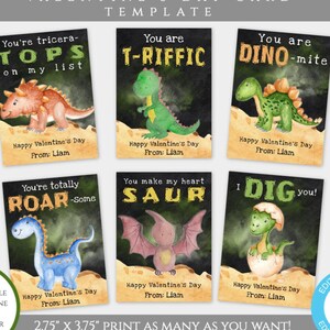 Dinosaur Valentines Cards for Kids, Valentines Cards for Classroom, Editable Valentine Template, Personalized Valentine, Instant Download